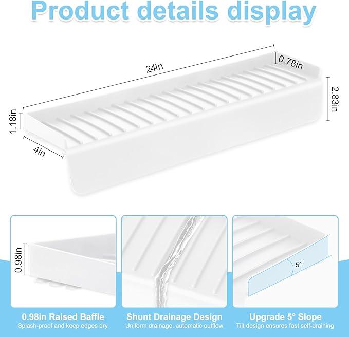 Silicone Sink Edge Protectors 4" x 24", Upgrade Kitchen Sink Splash Guards With Suction Cup, Splash Guard For Bathtub Sink, Countertop Protectors For Quartz Kitchen Sink（Transparent White）