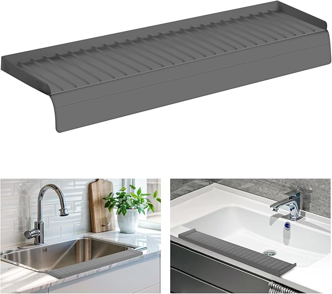 Sink Edge Protector with Suction Cup, 30" x 4", Silicone Sink Splash Guard for Kitchen & Bathroom, Protect Countertop from Scratches, Stains, for Stainless Steel Granite Quartz