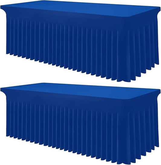 Smiry Spandex Tablecloth 2 Pack, Elastic Fitted Stretch Tablecloth for 8FT Rectangle Tables, Waterproof Washable Table Cover Skirt for Outdoor, Wedding, Banquet & Parties (Blue, 96Lx30Wx30H Inch)