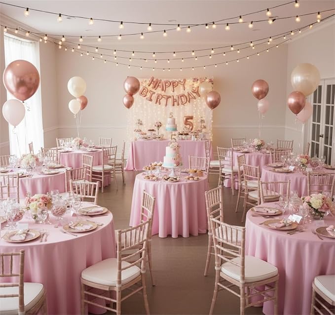 sancua Round Tablecloth 120 Inch Diameter, 8 Pack - Circle Polyester Fabric Table Cloth for Wedding Party Reception Banquet Birthday, Washable Formal Table Cover (Fit 48-96 Inch Tables), Pink