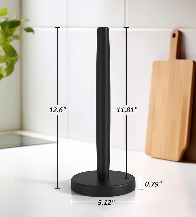 KitchLife Wooden Paper Towel Holder Countertop - Solid Freestanding Paper Towel Dispenser Stand with Anti-Skid Base (Black)