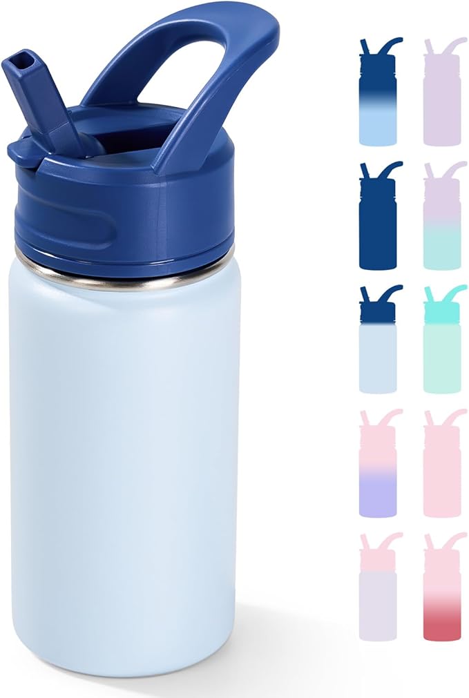 Fijinhom 12oz Kids Water Bottle for School, Toddler Bottles with Straws, Stainless Steel Vacuum Insulated Water Bottle for Boys&Girls, Leak-Proof, BPA-Free, Hope