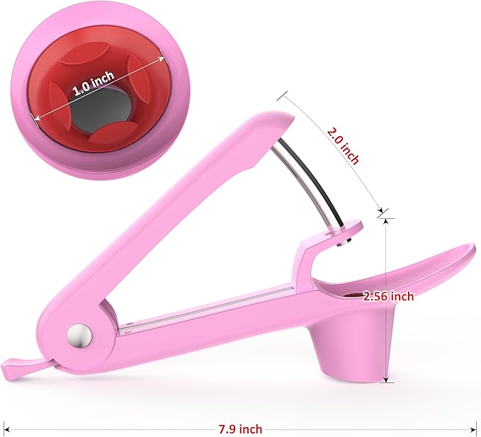 Cherry Pitter - UCMORX Stainless Steel Cherries Pitter Tool Cherries Corer Cherry Remover for Making Cherry Jam with Lock Design(Pink)