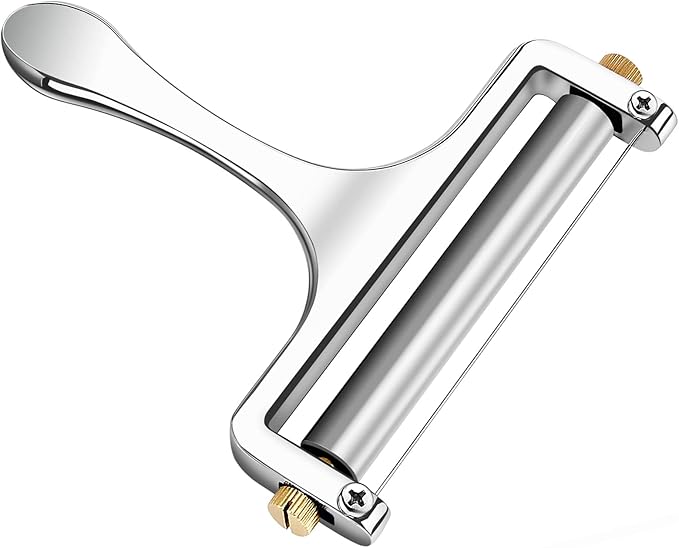 TOPULORS Wire Cheese Slicer Stainless Steel Handheld Cheese Cutter for Mozzarella, Cheddar, Gruyere - with 1 Extra Wire - Adjustable Thickness Cheese Shaver Cheese Slicers for Block Cheese (Silver)