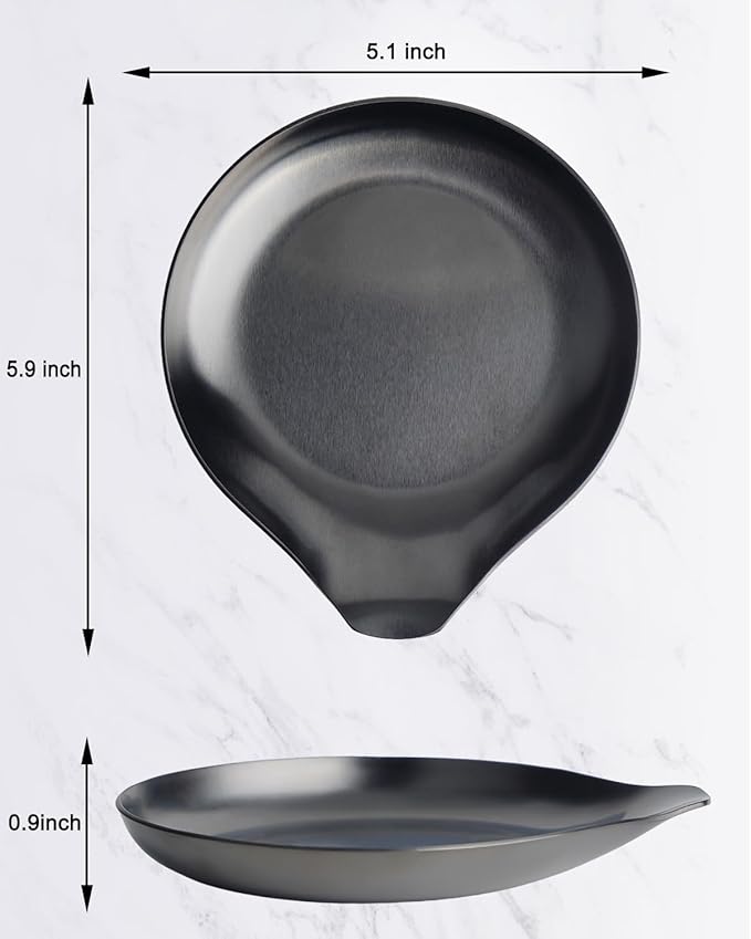 Stainless Steel Spoon Rest, Spatula Ladle Holder, Stainless Steel Utensil Spoon Rest Holder, Brushed Finish, Dishwasher Safe 5.9 x 5.1 Inch (Round Black 1PC)
