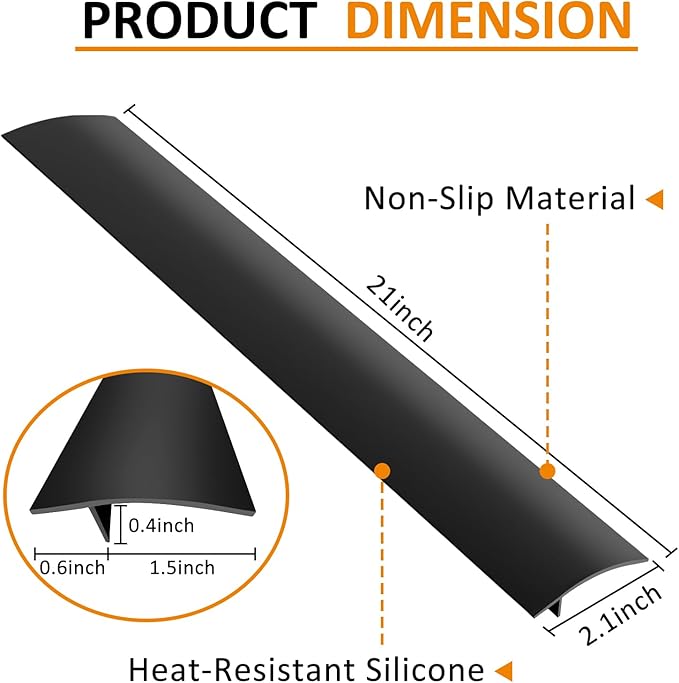 2 Pack Silicone Stove Counter Gap Covers, Heat Resistant Stove Gap Filler, 21 Inch Black Stove Guard for Counter, Easy to Clean