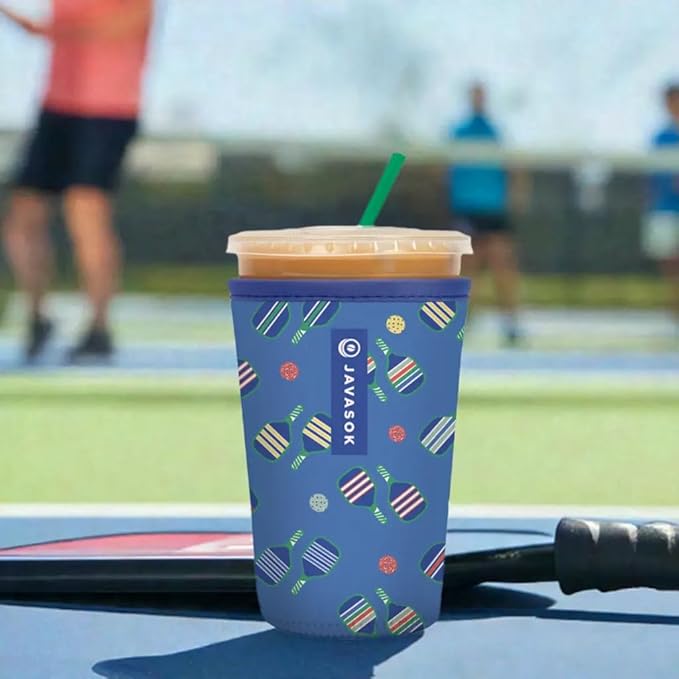 Sok It JavaSok Iced Coffee & Cold Soda Insulated Neoprene Cup Sleeve (Pickleball, Small: 16-20oz)