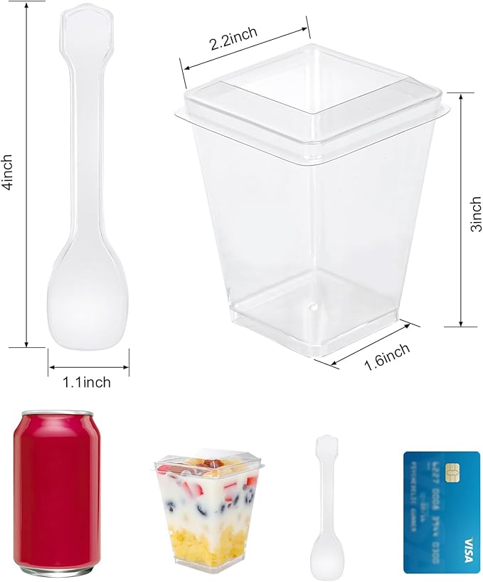 5 oz 60Pcs Plastic Dessert Cups With Lids and Spoons, Yogurt Parfait Appetizer Cups for Party, Mini Dessert Shooters for Pudding and Fruit