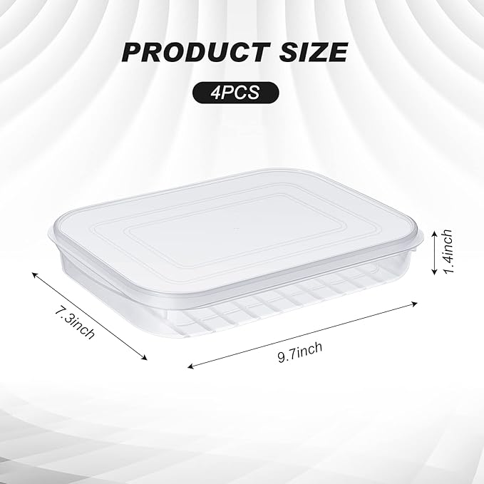 Suclain 4 Pieces Bacon Keeper Plastic Deli Meat Saver with Lids Airtight Cold Cuts Cheese Container for Fridge Food Refrigerator Storage Box Shallow Low Cookie Holder, 9.65 x 7.28 x 1.38''