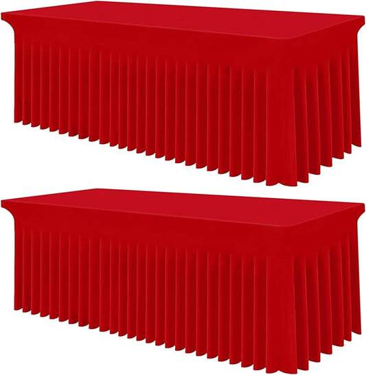 Smiry Spandex Tablecloth 2 Pack, Elastic Fitted Stretch Tablecloth for 8FT Rectangle Tables, Waterproof Washable Table Cover Skirt for Outdoor, Wedding, Banquet & Parties (Red, 96Lx30Wx30H Inch)