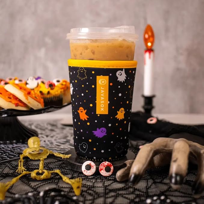 Sok It JavaSok Iced Coffee & Cold Soda Insulated Neoprene Cup Sleeve (Ghost Party, Medium: 22-28oz)