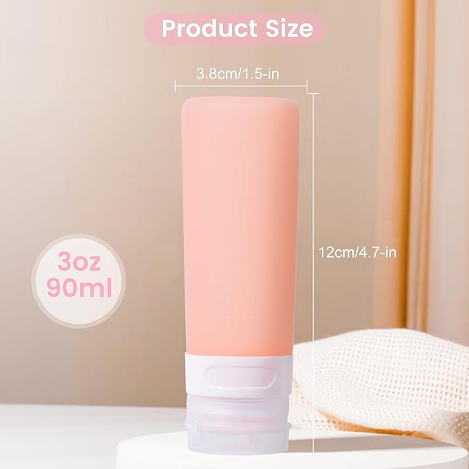MICEBAY Condiment Squeeze Bottles for Sauces, 3-oz Mini Silicone Salad Dressing Container to Go with Snack Storage Bag, Leakproof Sauce Bottles for Lunch Box, 4 Pack, Pink