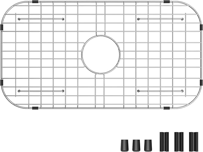 Sink Protector Grid 26-1/16" x 14-1/16", Centered Drain with Corner Radius 3-1/2", 304 Stainless Steel Material Centered Drain
