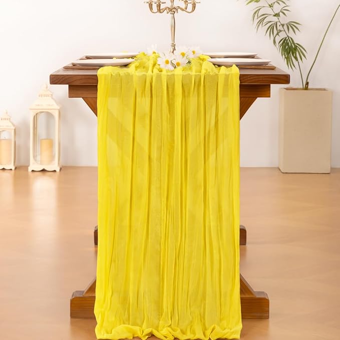 Socomi 6pcs Yellow Cheesecloth Table Runner Boho Rustic Gauze 120 inch 10FT Cheese Cloth Sheer Runner for Wedding Party Baby Shower Birthday Home Decor