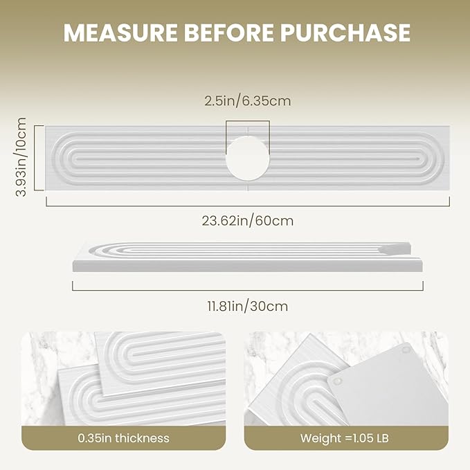 Premium Diatomite Stone Drying Mat for Kitchen Counter - Faucet Mat for Kitchen Sink, Sink Protector & Splash Guard, Quick-Dry Kitchen Sink Mat,Super Absorbent (White, 23.6" x 4")