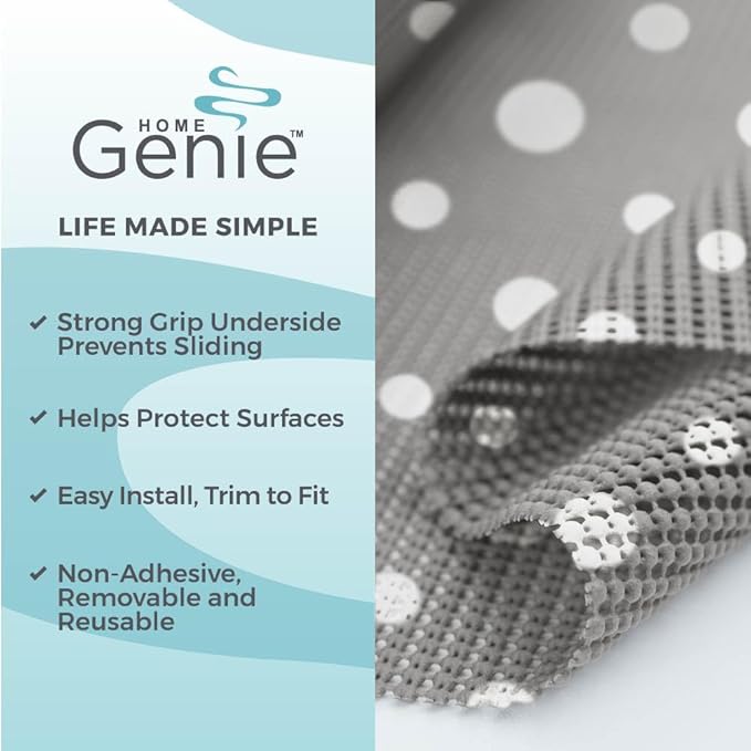 HOME GENIE Shelf Drawer and Cabinet Liner, Durable with Strong Grip, 20 in x 20 FT, Non Adhesive Liners Protect Kitchen Cabinets and Cupboard, Bathroom Drawers and Shelves, Desks, Dots Gray White