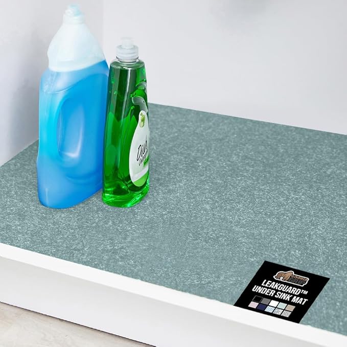 GORILLA GRIP LeakGuard Non-Adhesive Under Sink Mat for Kitchen Cabinet, 24x60, Waterproof Quick Dry Shelf Liner, Durable Absorbent Felt Mats for Bathroom Sinks, Cabinets, Dresser, Easy Trim, Spa Blue