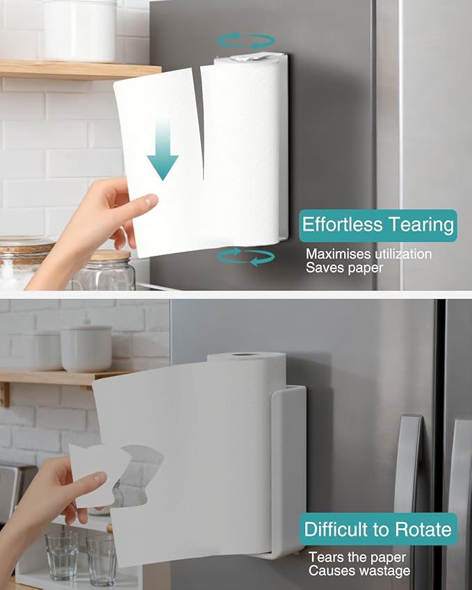 PAROTO Magnetic Paper Towel Holder for Fridge, Silver Paper Towel Holder for Kitchen, Strong Magnet for Refrigerator, RV, Garage, BBQ, No Drilling, Kitchen & Bathroom Organizers and Storage