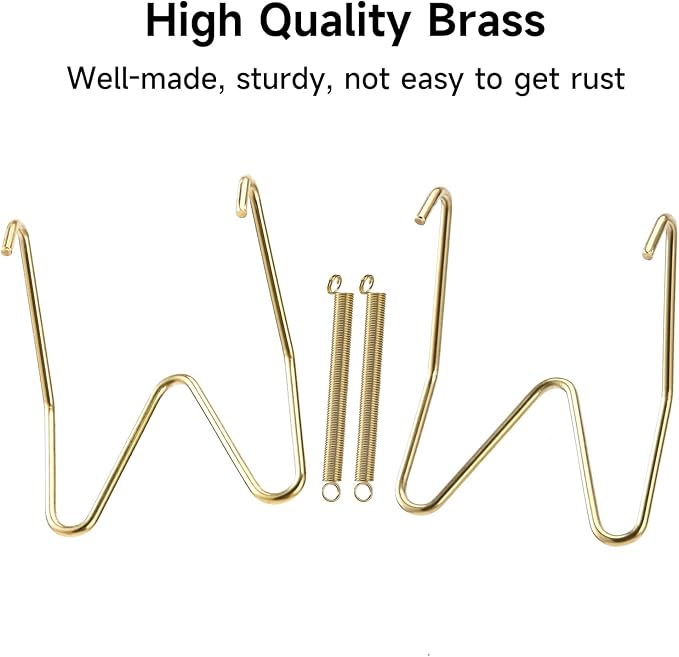 12 Piece Plate Hangers, 4/6/8 Inch Invisible Brass Wall Plate Hangers, Comes with 16 Piece Wall Hooks for Decorative Plates