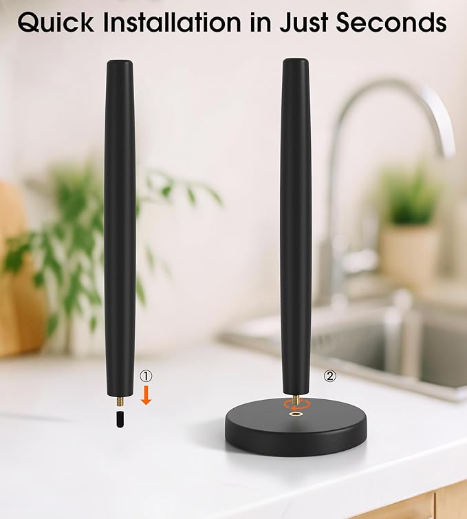 KitchLife Wooden Paper Towel Holder Countertop - Solid Freestanding Paper Towel Dispenser Stand with Anti-Skid Base (Black)