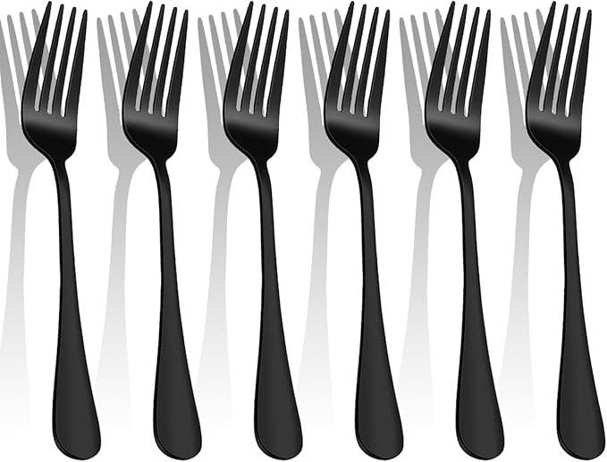 Black Forks Silverware Set Of 6 Pieces, Stainless Steel Forks, Mirror Polished Fork Set, Cutlery Utensils Set=, Apartment Essential Flatware