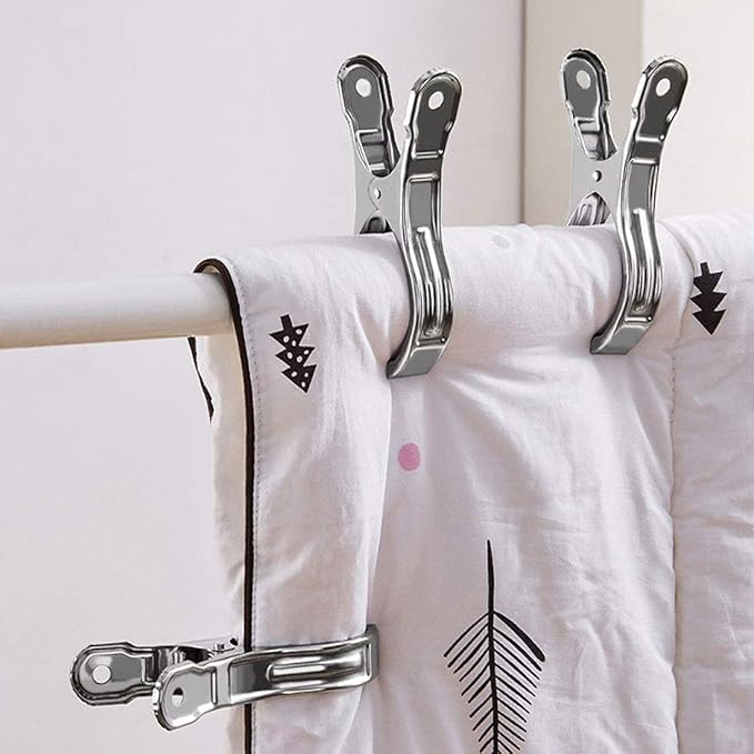 10 Pack 4.7" Stainless Steel Pool Cover Clips, Heavy Duty Pool Cover Clamps for Above Ground Pool Winter Wind Guard, Multipurpose Beach Towel Clips, Laundry Clothespins, Curtain & Quilt Clips
