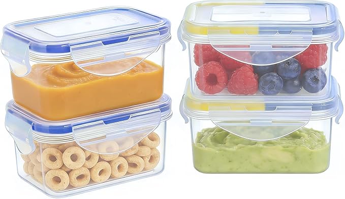 KIGI 6OZ Small Mini Plastic Food Storage Containers with Leakproof & Airtight Lids, Ideal for Lunch, Meal Prep & Snack, Rectangular, BPA FREE, Mixed Color Silicone Strips, 0.75 Cup, 8 Piece Set
