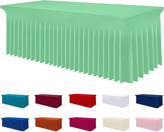 Smiry Spandex Tablecloth, Elastic Fitted Stretch Tablecloth for 8FT Rectangle Tables, Waterproof Washable Table Cover Skirt for Outdoor, Wedding, Banquet & Parties (Bright Green, 96Lx30Wx30H Inch)