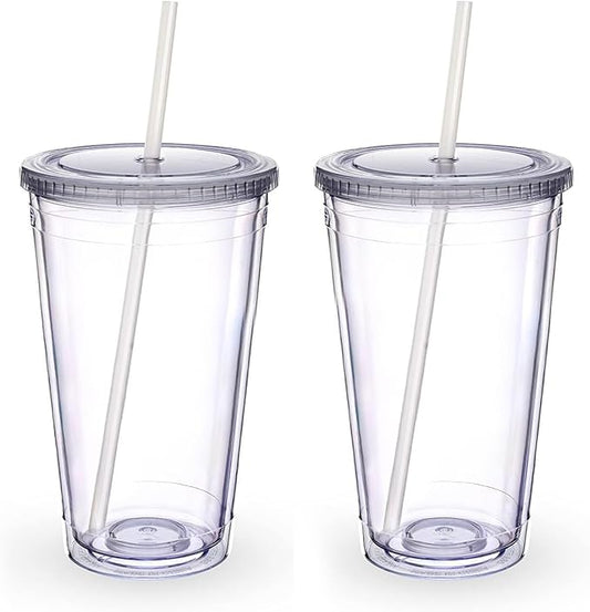 Zukro Clear Acrylic Tumbler with Straw and Lid 16 oz, Double Walled Insulated Reusable Plastic Iced Coffee Cup, To Go Cup Perfect for Parties, Birthdays, Fit in Cupholder, BPA Free, Red & Blue 2 Pack