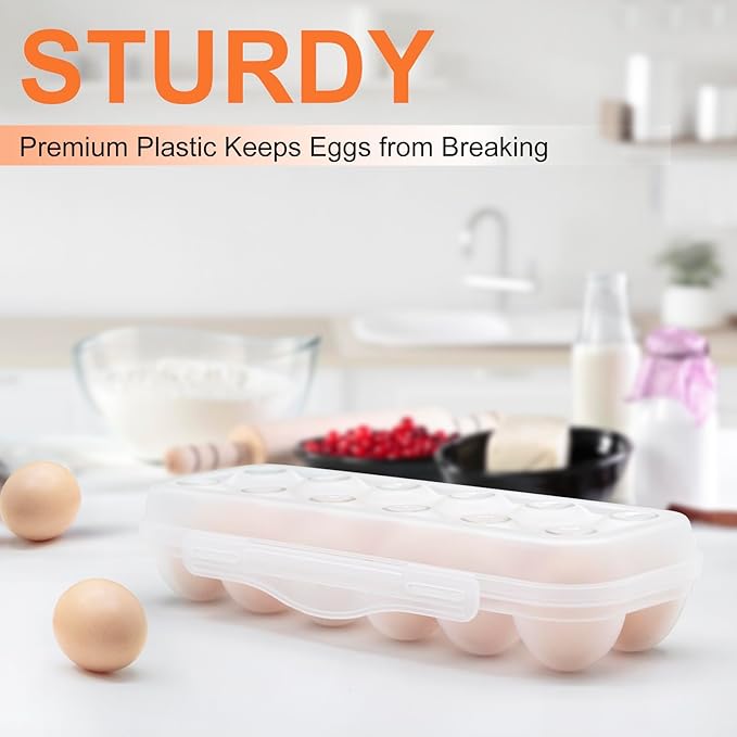 Egg Holder for Fridge, Egg Organizer for Refrigerator, Portable Egg Tray with Lid, Stackable Egg Storage with Safety Buckle (1)