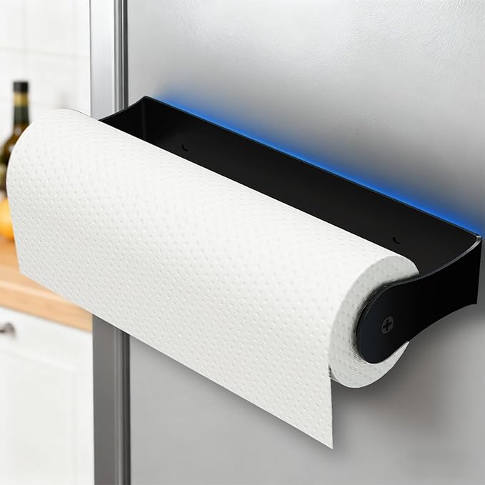 PAROTO Magnetic Paper Towel Holder for Fridge, Black Paper Towel Holder for Kitchen, Strong Magnet for Refrigerator, RV, Garage, BBQ, No Drilling, Kitchen & Bathroom Organizers and Storage