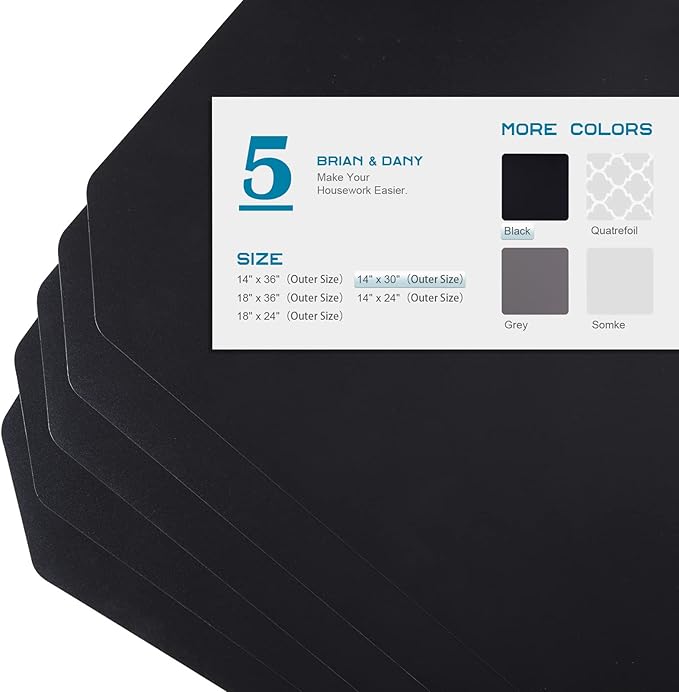BRIAN & DANY Wire Shelf Liner 14" X 30", Heavy Duty Shelf Liners for Wire Shelving, Waterproof Protector Mats, Set of 5, Black