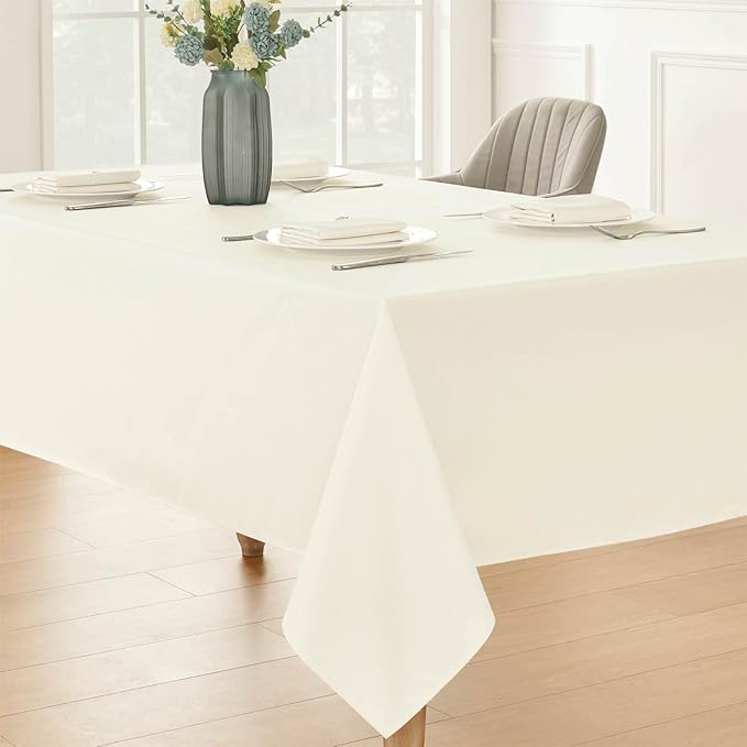Veblandy Rectangle Tablecloth 60x84 inch Linen Textured Waterproof Table Cloth Stain and Wrinkle Resistant Washable, Decorative Fabric Table Cover for Outdoor and Indoor Use, Ivory