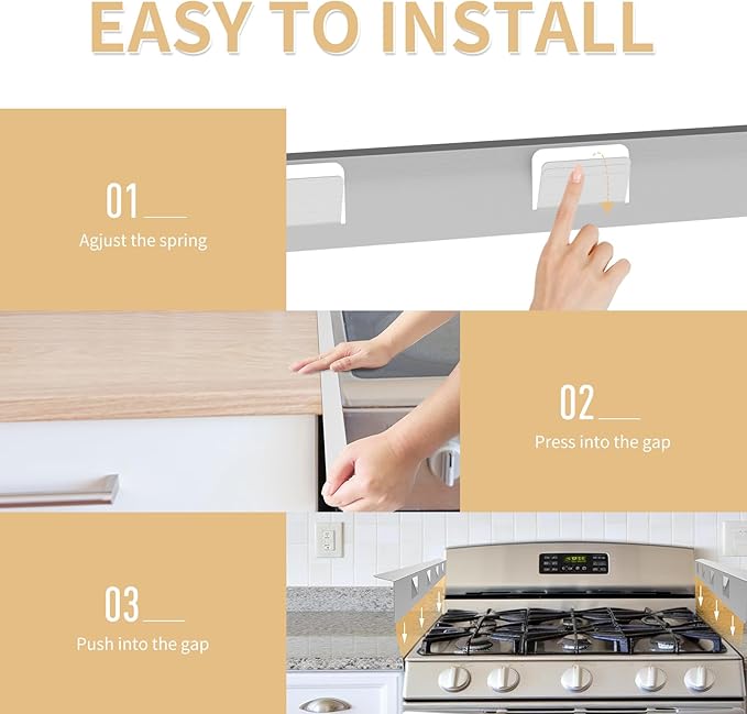 Stove Gap Covers 316 Stainless Steel,2 Pack 23.2" Fixed Stove Gap Filler,Heat Resistant Stove Gap Guards,Between Stove and Counter Slide In Range Trim Kit for Kitchen,Fits Narrow Gaps,Silver
