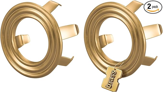 Sink Overflow Ring Brushed Gold: 2 Pack Solid Brass Bathroom Sink Overflow Trim Cover, Hole Insert Caps Replacement for Bathroom Kitchen Vanity Basin