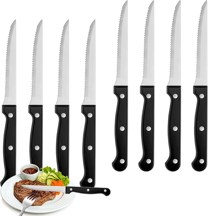Steak Knives Set of 12, Sharp Triple Rivet Steak Knife Sets, High-Carbon Stainless Steel Serrated Blades, Ergonomic Handles Serrated Steak Knives, Dinner Knife for Kitchen Restaurant, Dishwasher Safe