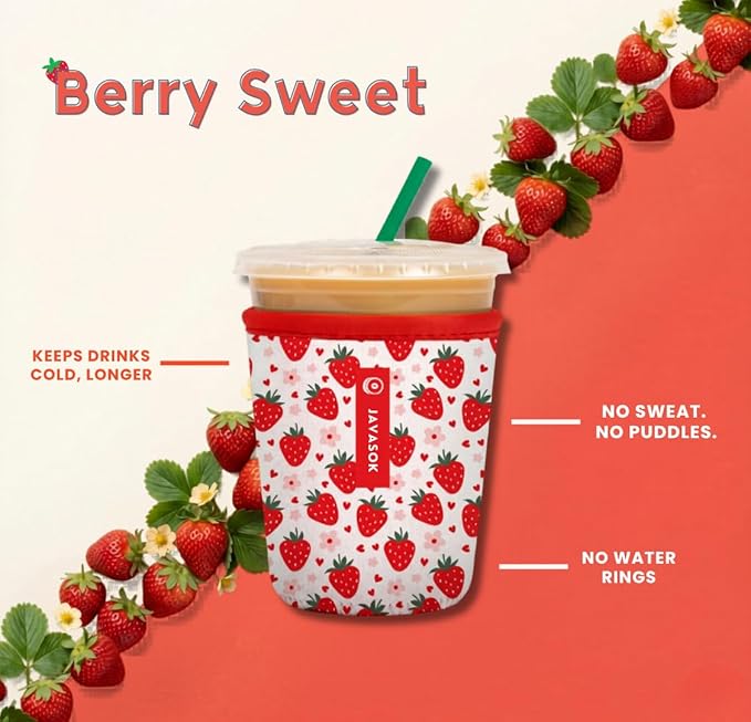 Sok It JavaSok Iced Coffee & Cold Soda Insulated Neoprene Cup Sleeve (Berry Sweet, Medium: 22-28oz)