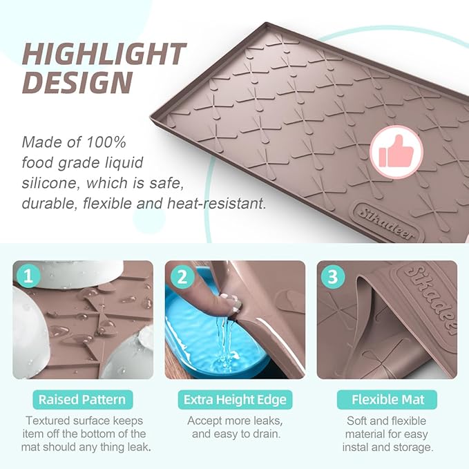 SIKADEER 34" x 22" Under Sink Mat Waterproof, Silicone Mat Kitchen Drawer Shelf and Cabinet Liner, Sink Protector for Kitchen Organizers and Storage, Boot Tray Pet Food Mats