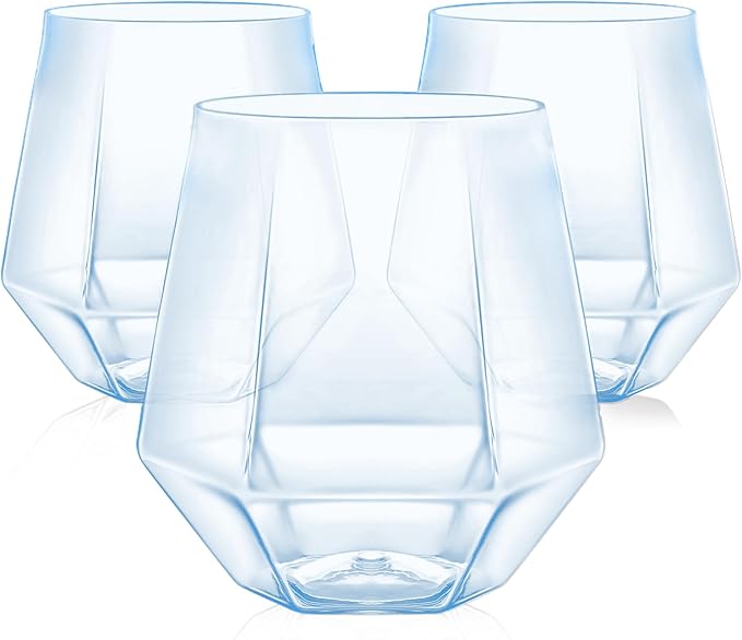 Maaacute 40 Pack Plastic Stemless Wine cocktail Whiskey Champagne Glasses, 12 Oz Disposable Unbreakable Cups for Party Bars Wedding Tasting (Blue)