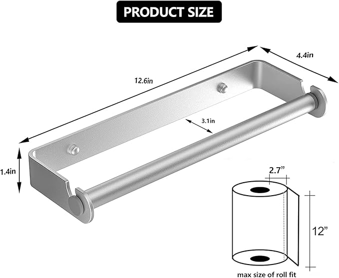Aheucndg Paper Towel Holder for Kitchen, Wall Mount Paper Towel Holder, for Kitchen or Bathroom Self-Adhesive or Drill Mounting Paper Roll Holder Under Cabinet (Silvery 2Pack)