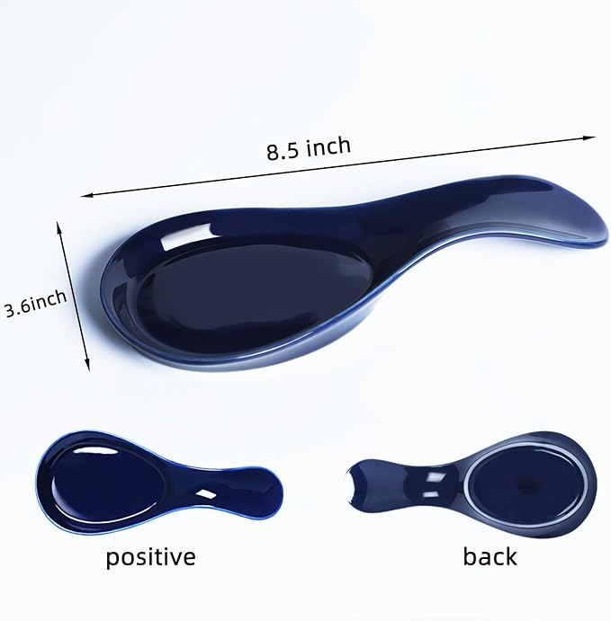 GDCZ Porcelain Spoon Rest - Large Spoon Holder Utensil Rest for Kitchen Counter Stove Top, Navy
