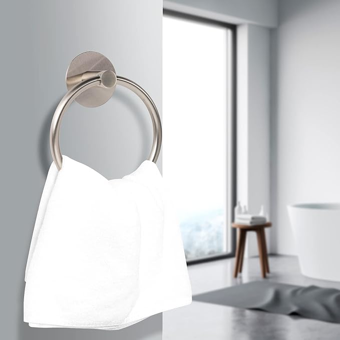 No Drilling 3M Self Adhesive Towel Ring with Extra Strong Nail-Free Glue, Stainless Steel Towel Holder, Bathroom and Kitchen Towel Rack (Brush Nickel)