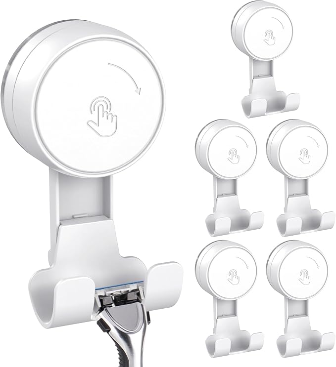 LUXEAR Suction Hooks Powerful Vacuum Suction Cup Hooks-6PACK Razor White