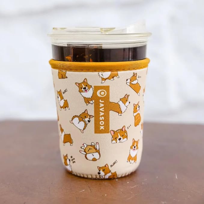 Sok It JavaSok Iced Coffee & Cold Soda Insulated Neoprene Cup Sleeve (Too Corgi to Function, Small: 16-20oz)