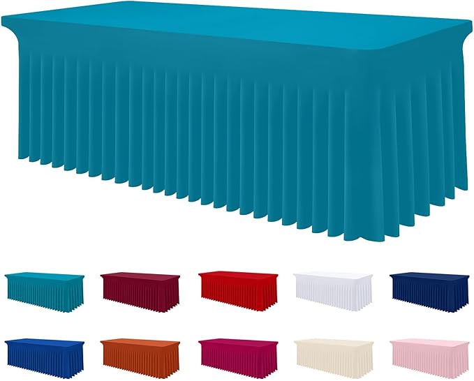 Smiry Spandex Tablecloth, Elastic Fitted Stretch Tablecloth for 4FT Rectangle Tables, Waterproof Washable Table Cover Skirt for Outdoor, Wedding, Banquet & Parties (Turquoise, 48Lx30Wx30H Inch)