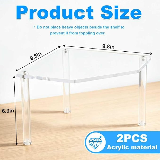 AKAZA 2Pcs 2-Tier Corner Stackable Organizer Shelf for Kitchen - Cabinet Storage Shelf Rack, Shelves，Kitchen Counter and Cabinet Shelf, Storage Rack Organizer (Clear)