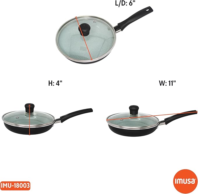 IMUSA 6.3” Gray Speckled Ceramic Mini Fry Pan with Glass Lid – PFAS Free Nonstick Small Skillet for Eggs, Mini Omelets, Crepes & Single Servings, Matte Black Exterior