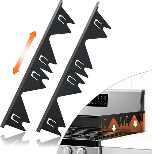 Stainless Steel Stove Gap Covers (2PCS),Stove Gap Filler,Range Trim Kit,Stove Gap Guard for Kitchen Oven Between Stovetop and Counter,Easy Clean Heat Resistant,Adjustable Length 13.8'' to 27.5'',Black