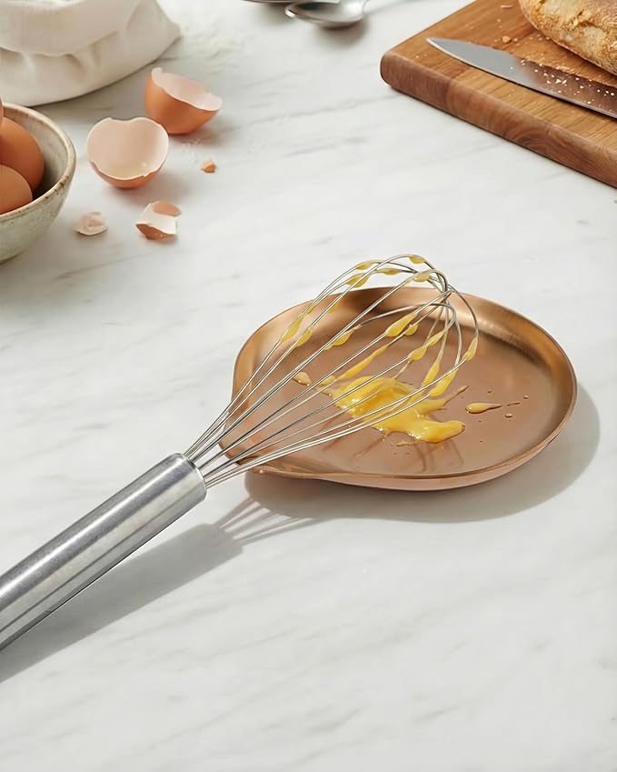 Stainless Steel Spoon Rest, Spatula Ladle Holder, Stainless Steel Utensil Spoon Rest Holder, Brushed Finish, Dishwasher Safe 5.9 x 5.1 Inch (Round Rose Gold 1PC)