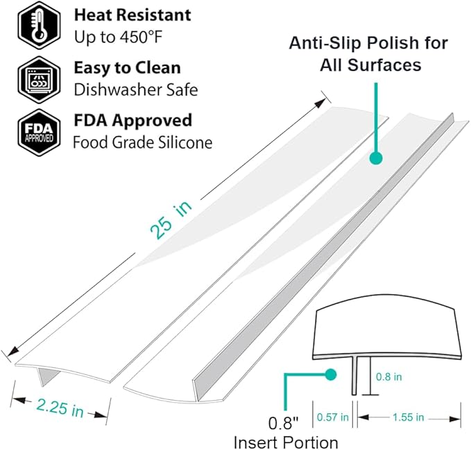 Stove Counter Gap Cover, Kitchen Silicone Oven Gap Filler – 25 Inches Countertop Strips Gap Guard, Easy to Clean (White)